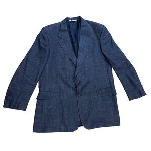Vintage Aquascutum Wool Blazer Mens Size 44R Blue Windowpane Plaid London Regent